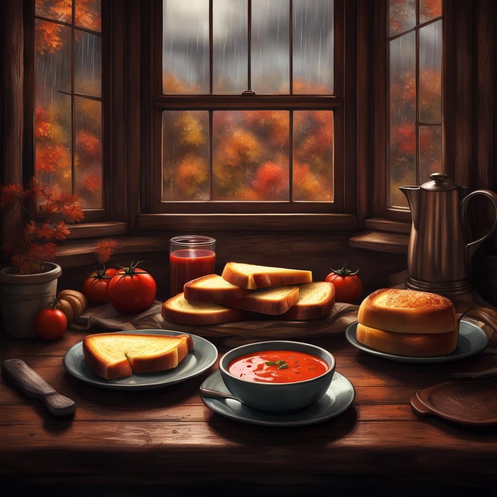 Grilled cheese on sourdough, with a nice tomato soup  by @Halfpenny_Lovecraft