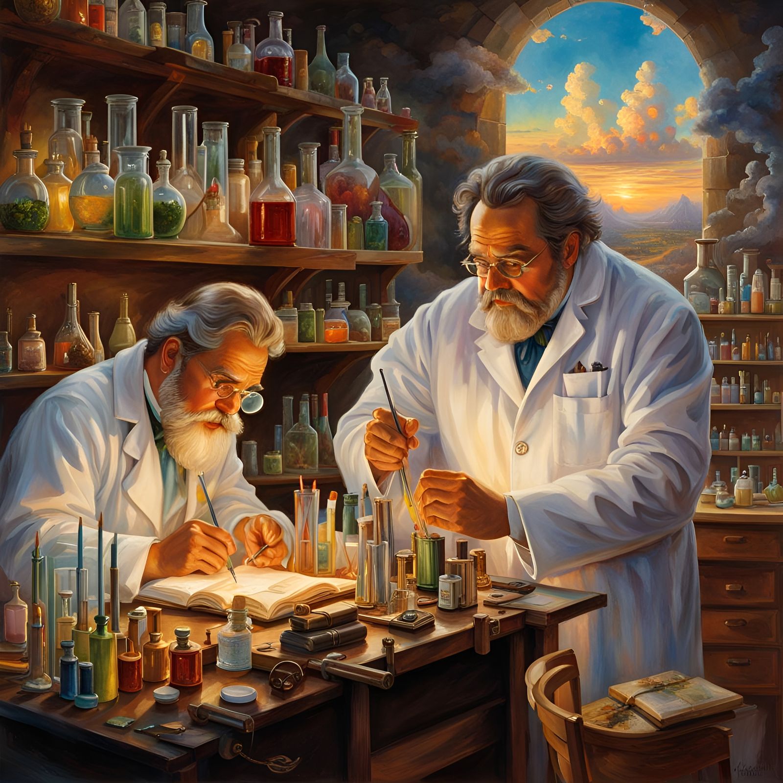 Evil Scientists wearing white lab coats in a lab  by @Happy Jack