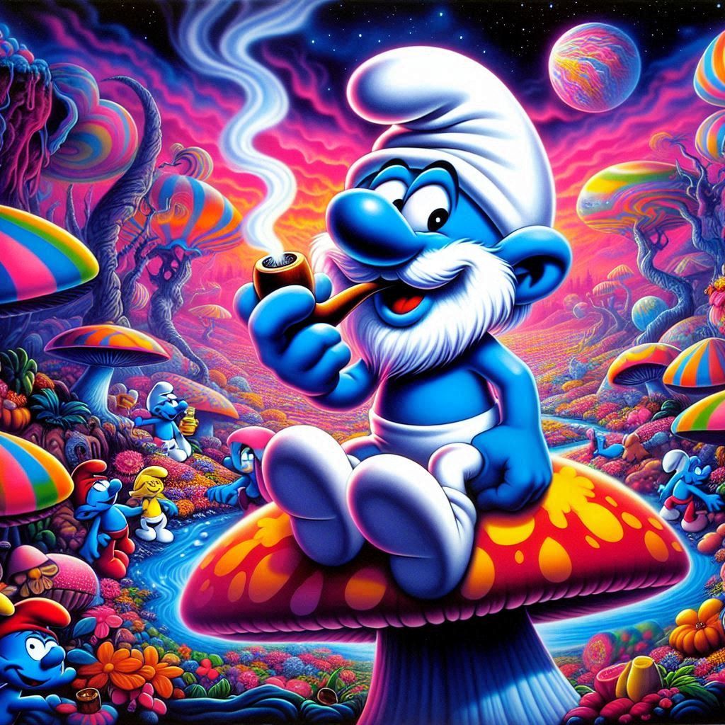 Papa Smurf smoking a pipe
