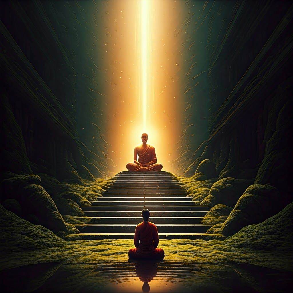 Serene Monk in Golden Light: Eastern Spirituality