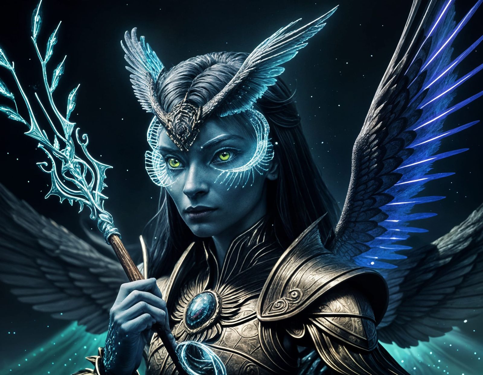 Moonlit Serpentine Dragon with Feathered Owl Head