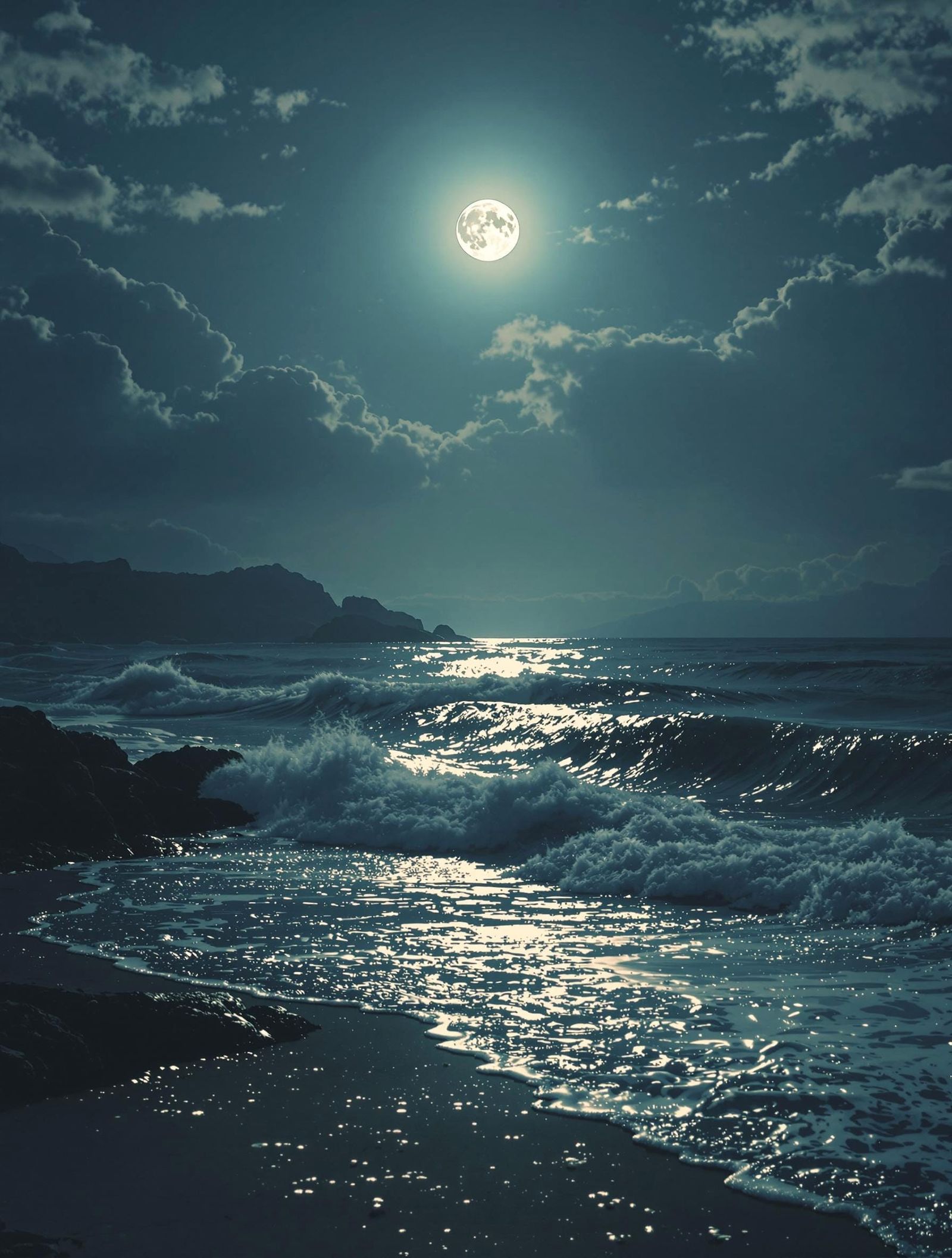 Like moonlight on the tide.