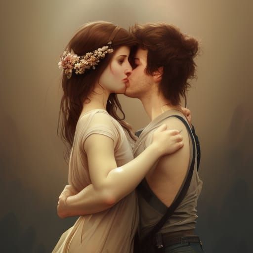 couple kiss and hug with love