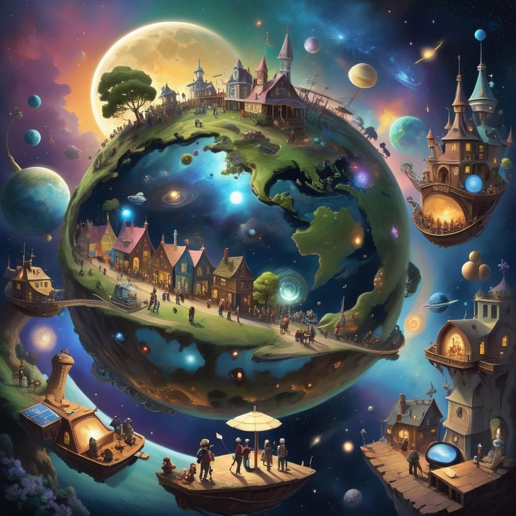 surreal digital painting showing how (the internet:2.0) unites people of all races and creeds throughout time and space. Stephen Hillenburg...