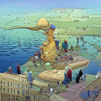 In the style of Moebius: By the Lake