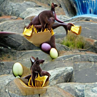 Chocolate kangaroo carrying a basket of Easter eggs