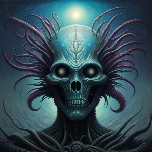 Surreal Glowing Alien Face Dreamscape