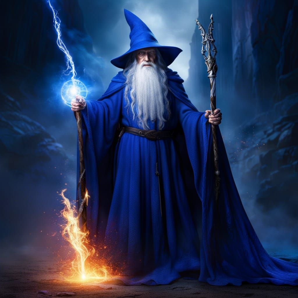 Gandalf like wizard, ultramarine blue cape - AI Generated Artwork ...