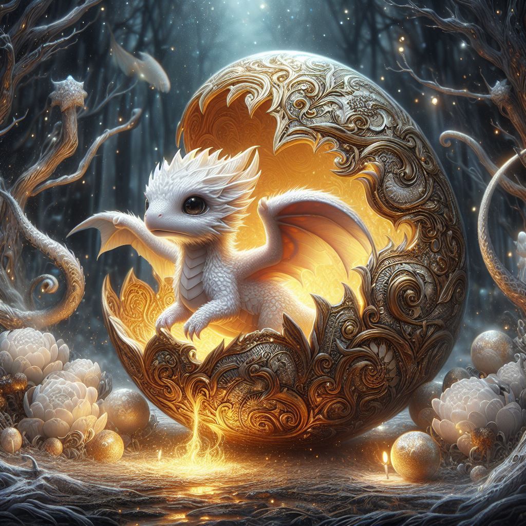 Baby Dragon in the golden egg  by @Superbear