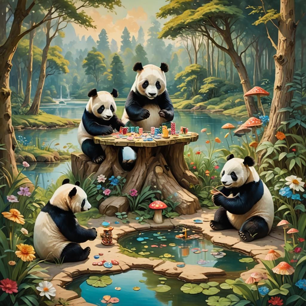 (Giant Panda and family building sandcastle in Wonderland: 2...
