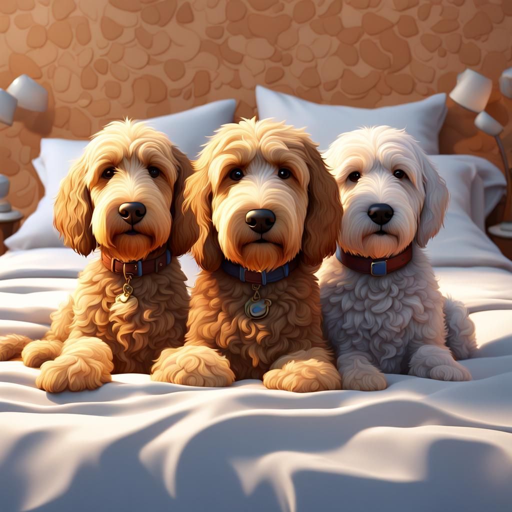 Three gorgeous golden doodle dogs and they are tucked under ...