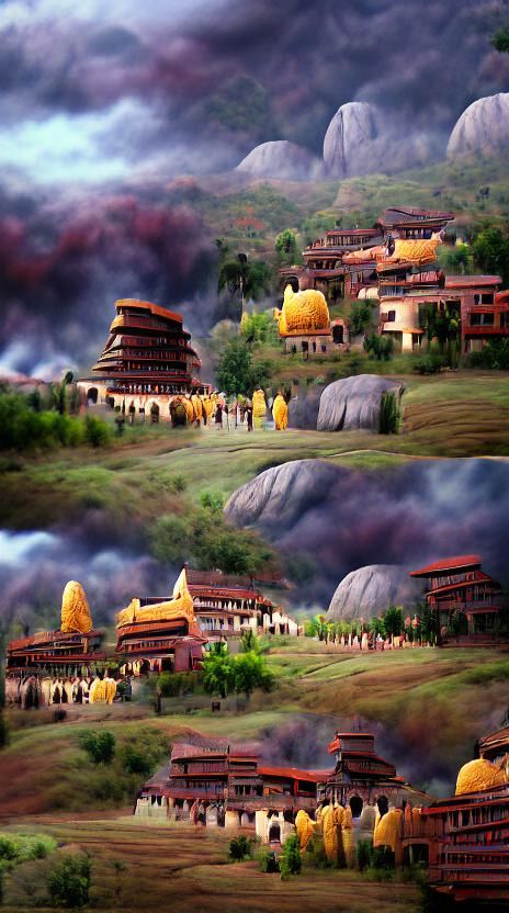 Buddha village matte painting