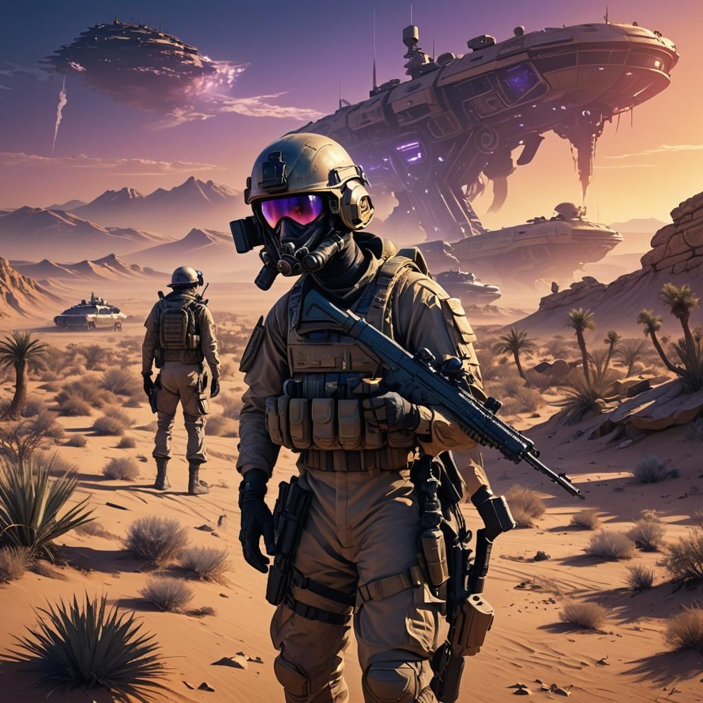 Israeli Soldier in Desert War Zone, Fantasy Concept Art