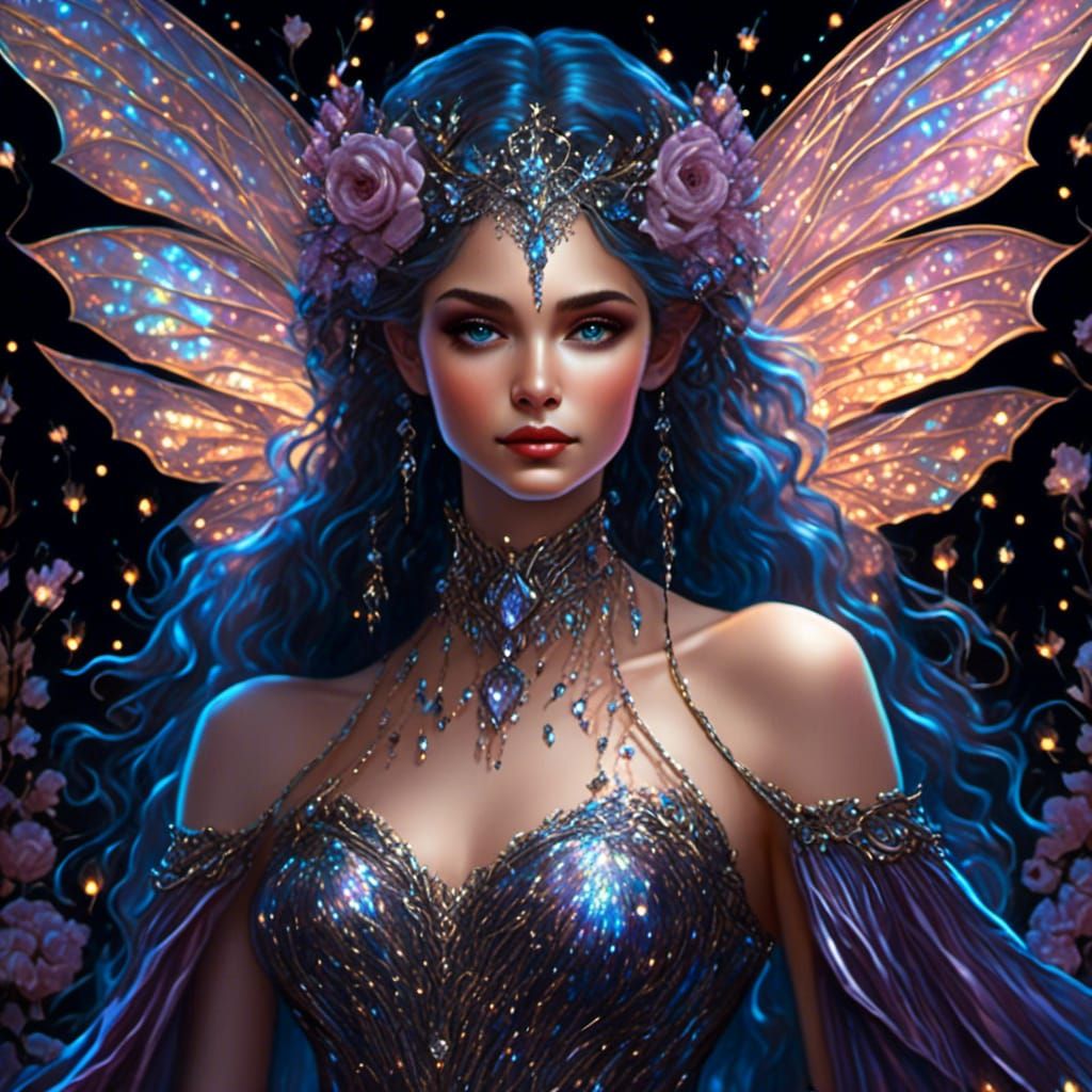 beautiful fairy woman <lora:SPARKLES:1.0> highly detailed, romantic, acrylic painting, 8k resolution concept art, elegant lighting, 3d shadi...