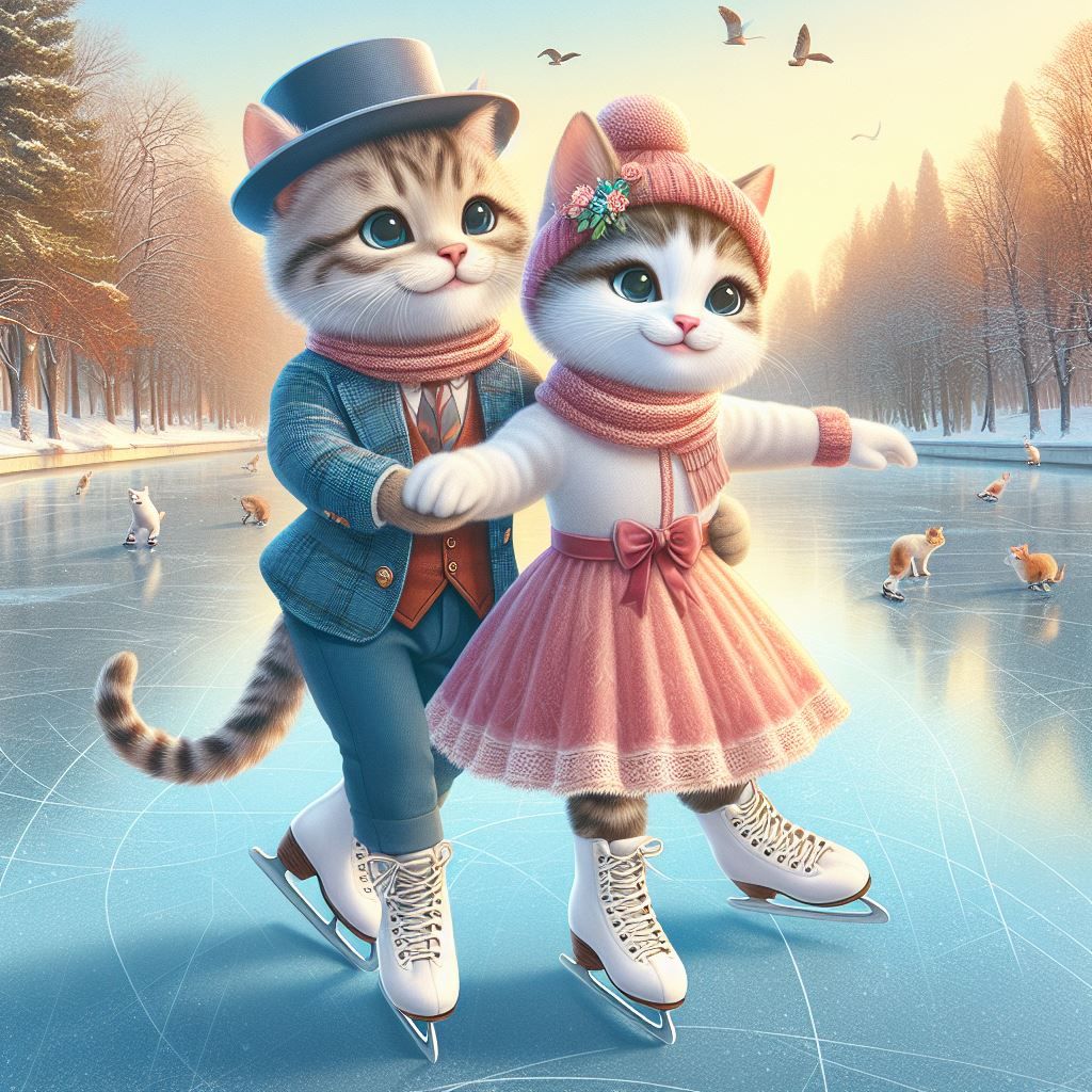 Cat Couple on the Ice