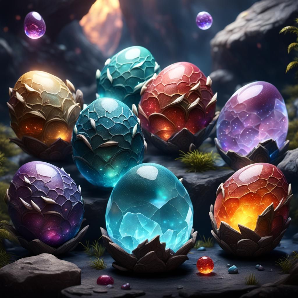 Enchanted Dragon Eggs Hatching in Crystal Cave