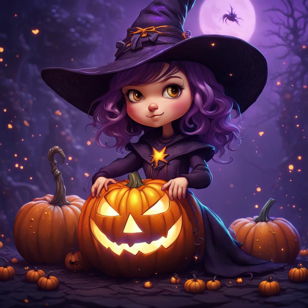 Purple witch cute character girl