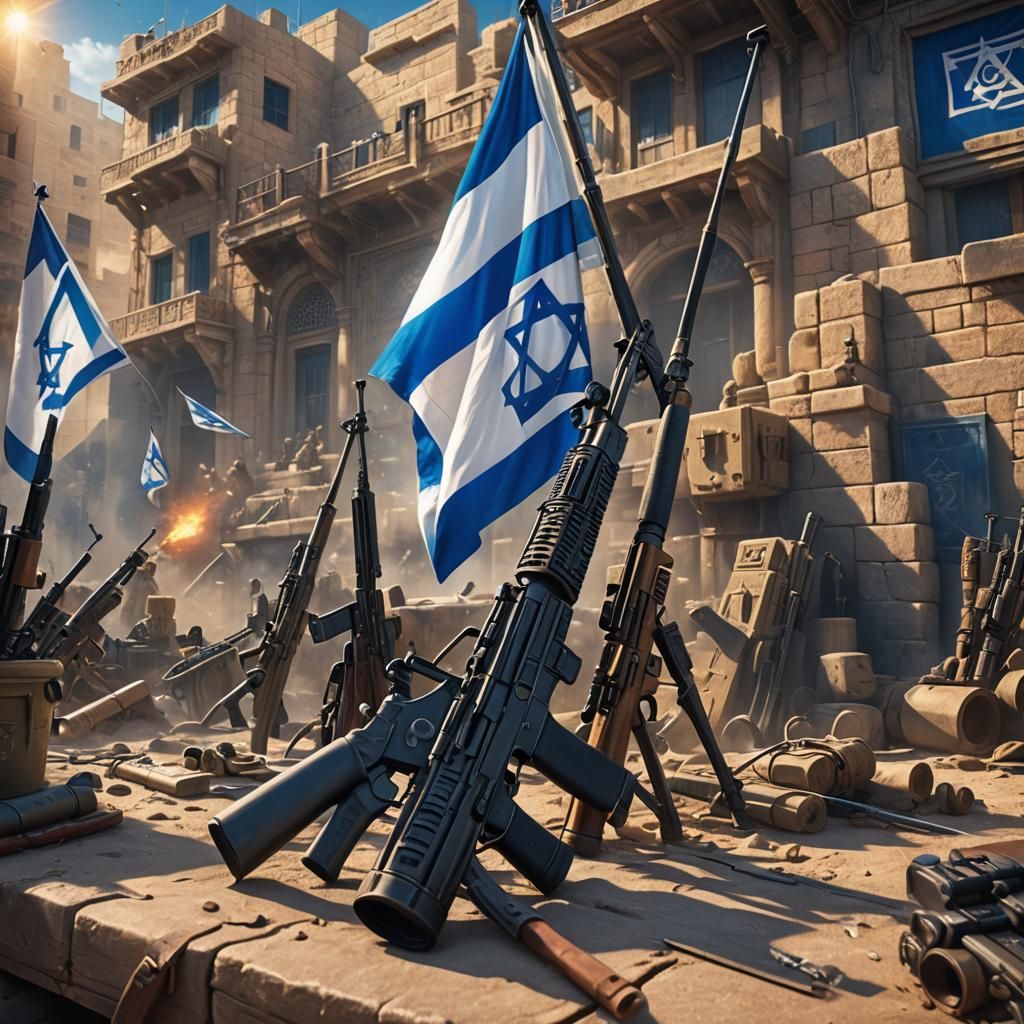 Israeli Flag and Rifles in Fantasy Art Style