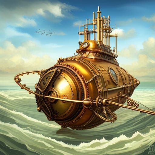 Golden Steampunk Submarine - Ai Generated Artwork - Nightcafe Creator