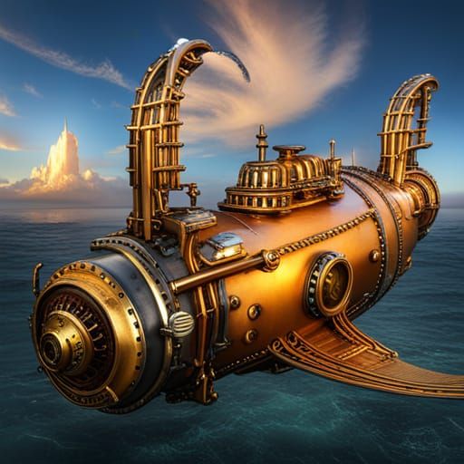 Golden steampunk submarine - AI Generated Artwork - NightCafe Creator