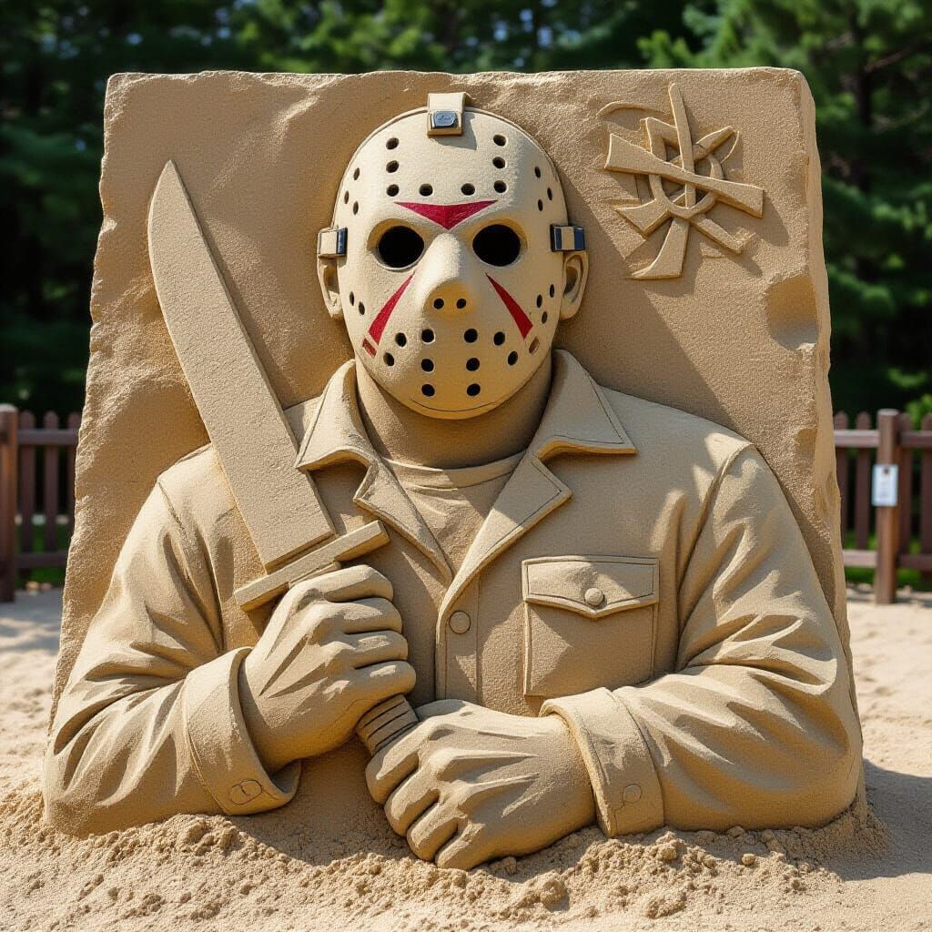 sand sculpture of Jason Voorhees ---3  by @niles cc lover