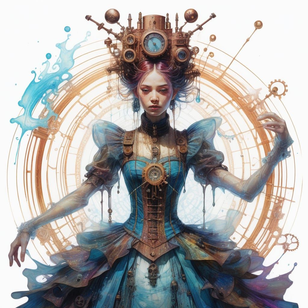 DANCING Steampunk Sorcerer ⚙️👸🏻, GOWN, Kaleidoscopic Colors Wormhole DRIPPING 🎨💧, Psychedelic ...  by @betsy 