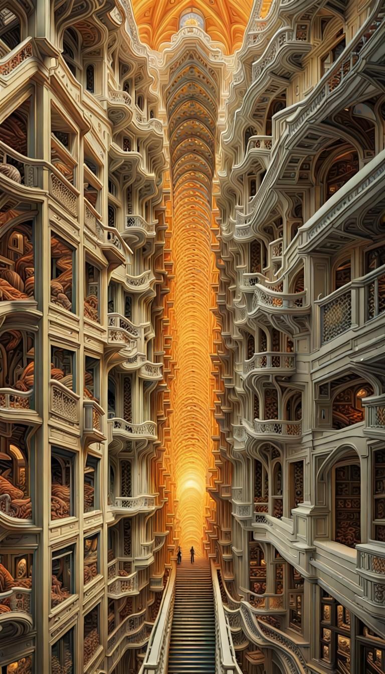 H. R. Geiger does M. C. Escher's " Ascending and descending
...