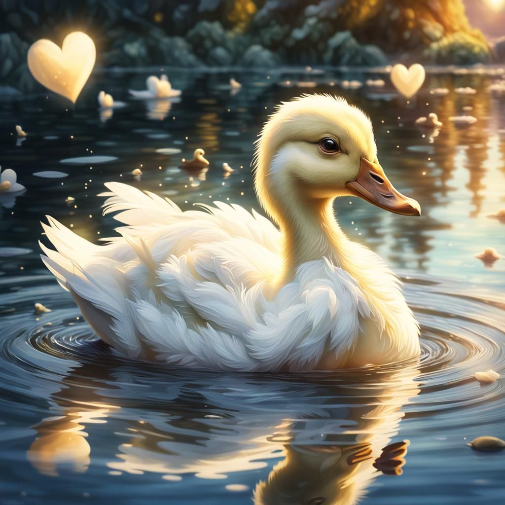 Magical Duckling in a Whimsical Lake Scene