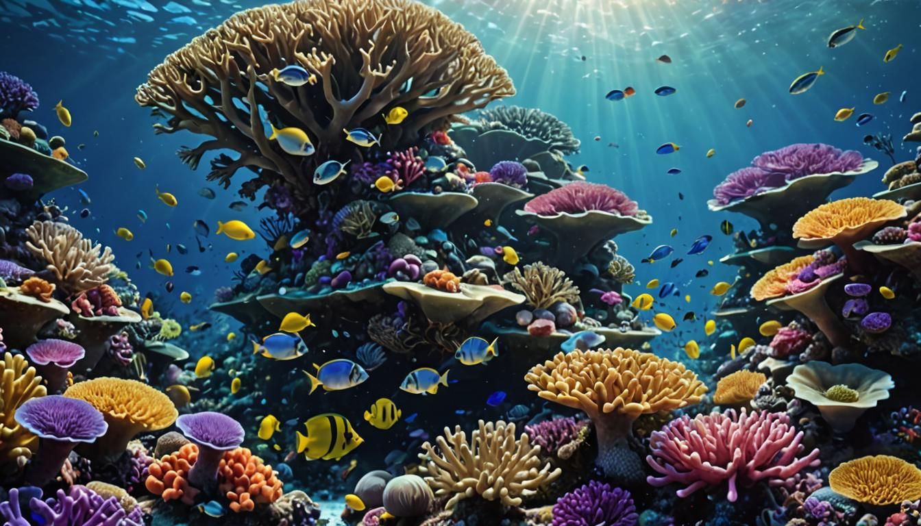 a giant coral reef. the reef is the focul point of the pictu...