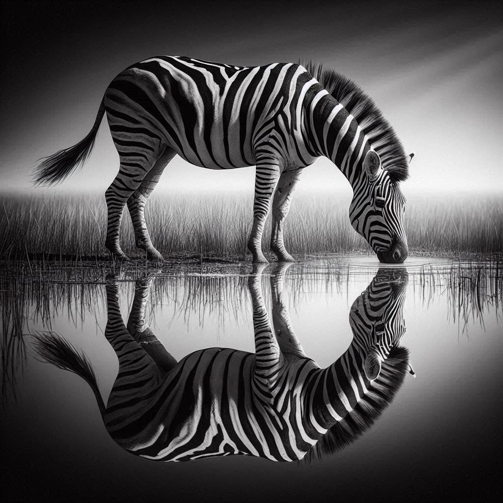 Zebra Drinking at Watering Hole