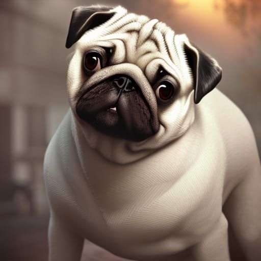 White Pug with Black Ears
