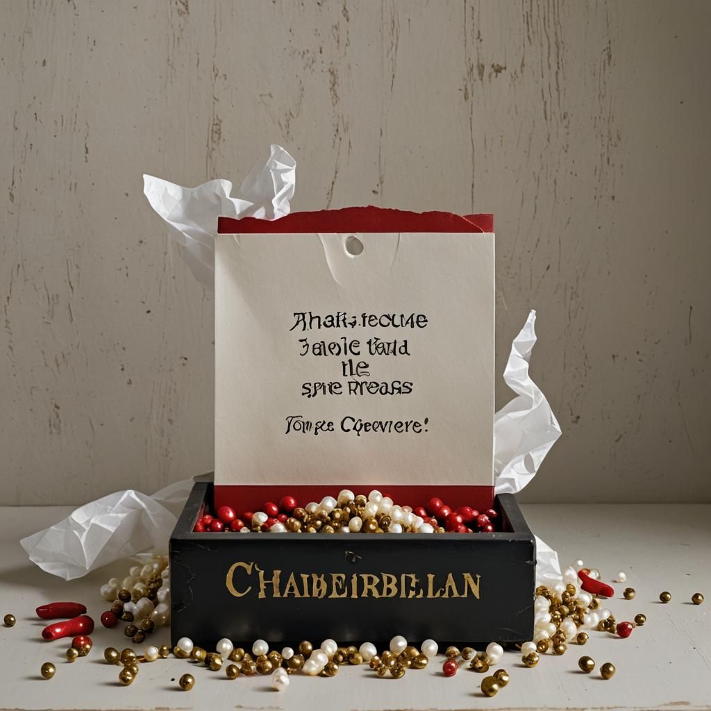 Red spice is seeping out of a sleek red box with golden insc...
