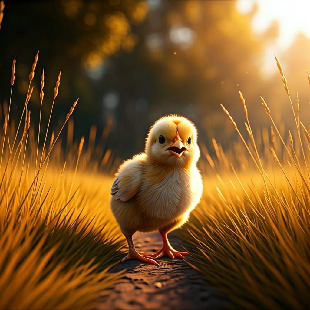 Chick's Enchanting Forest Adventure in Photorealistic Detail