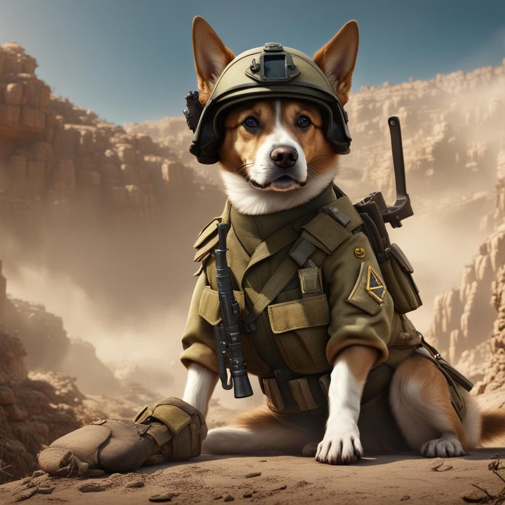Dog in IDF Uniform: Detailed Digital Matte Painting