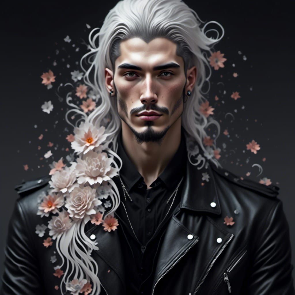 <lora:3d flower portraits:1.0> goth man, leather jacket, head and shoulders portrait, 3d lace flowers, 8k resolution concept art portrait by...