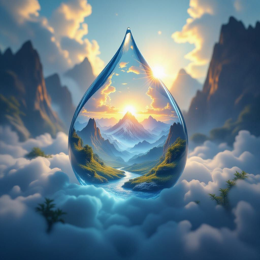 Colossal Water Droplet World: Fantasy Art