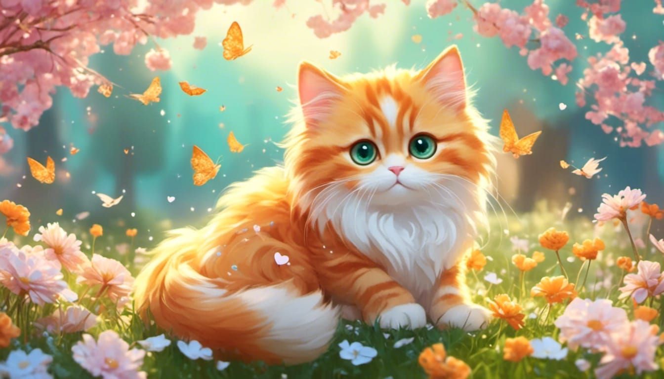 <lora:eye:1.0>  cute, fluffy ginger cats,chibi cat sitting o...