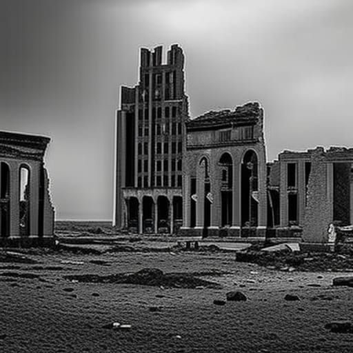 a ruined city sinister by Greg Rutkowski
