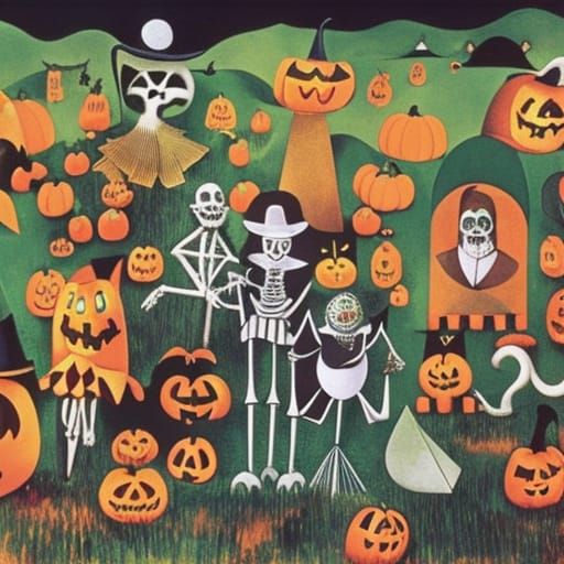 trick or treating at Halloween  in a city that is an overgro...