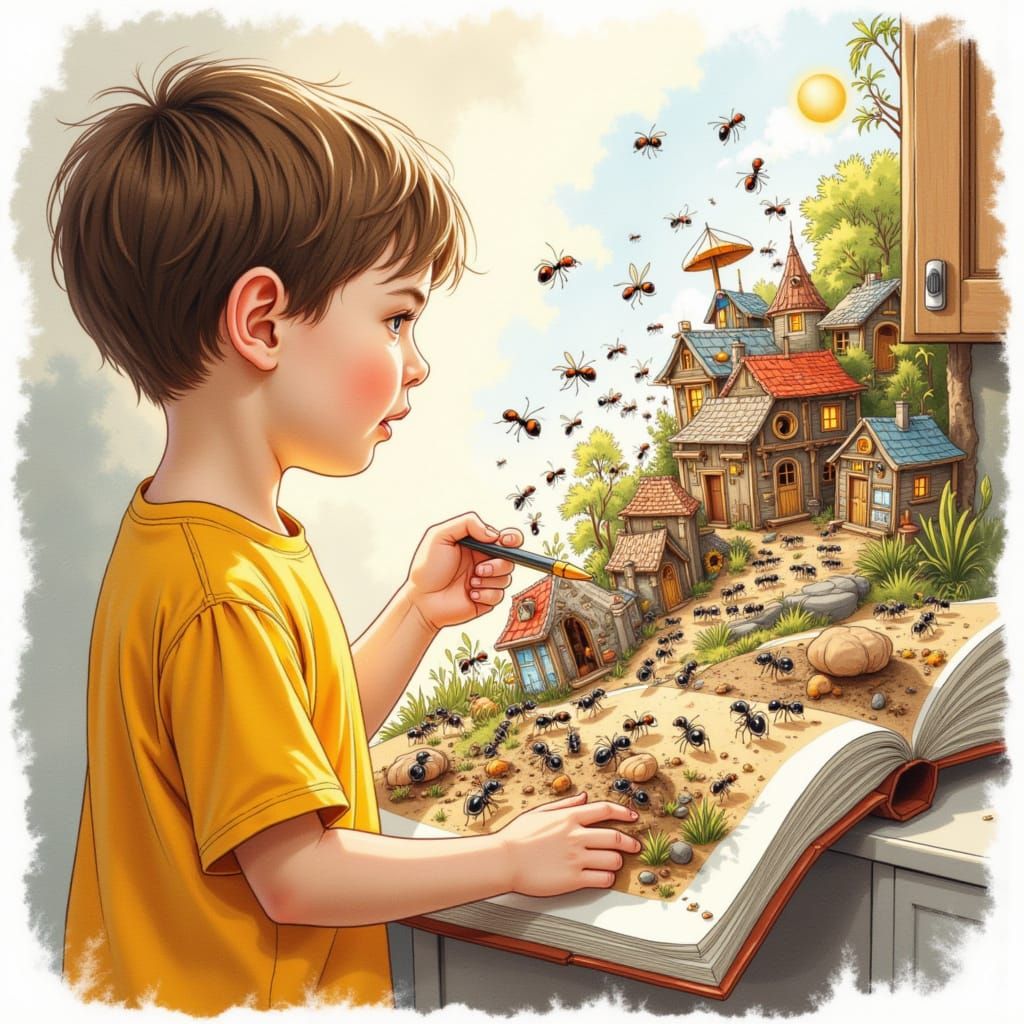 Whimsical Ants Invade Kitchen in Watercolor Style