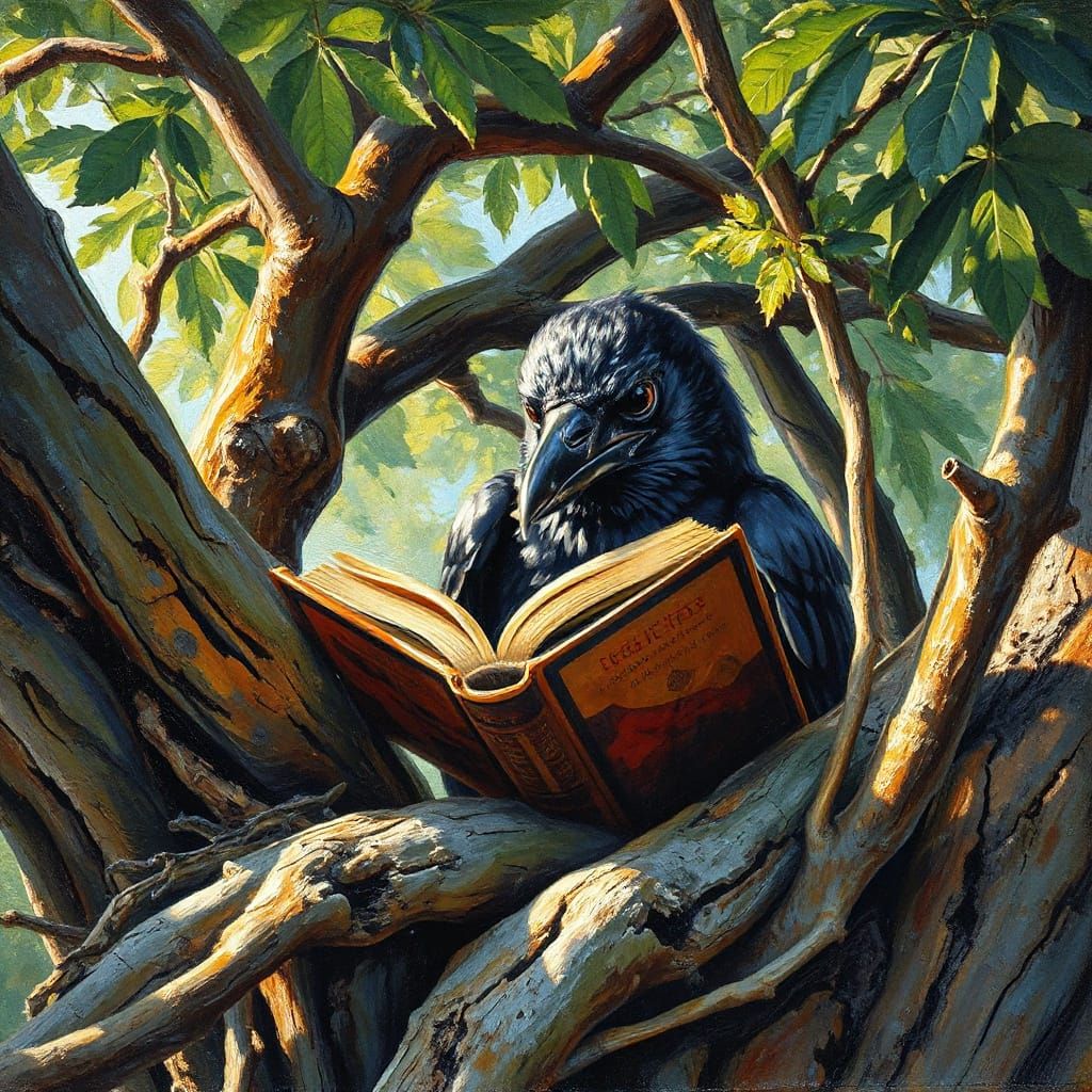 A Crow Reading a Book