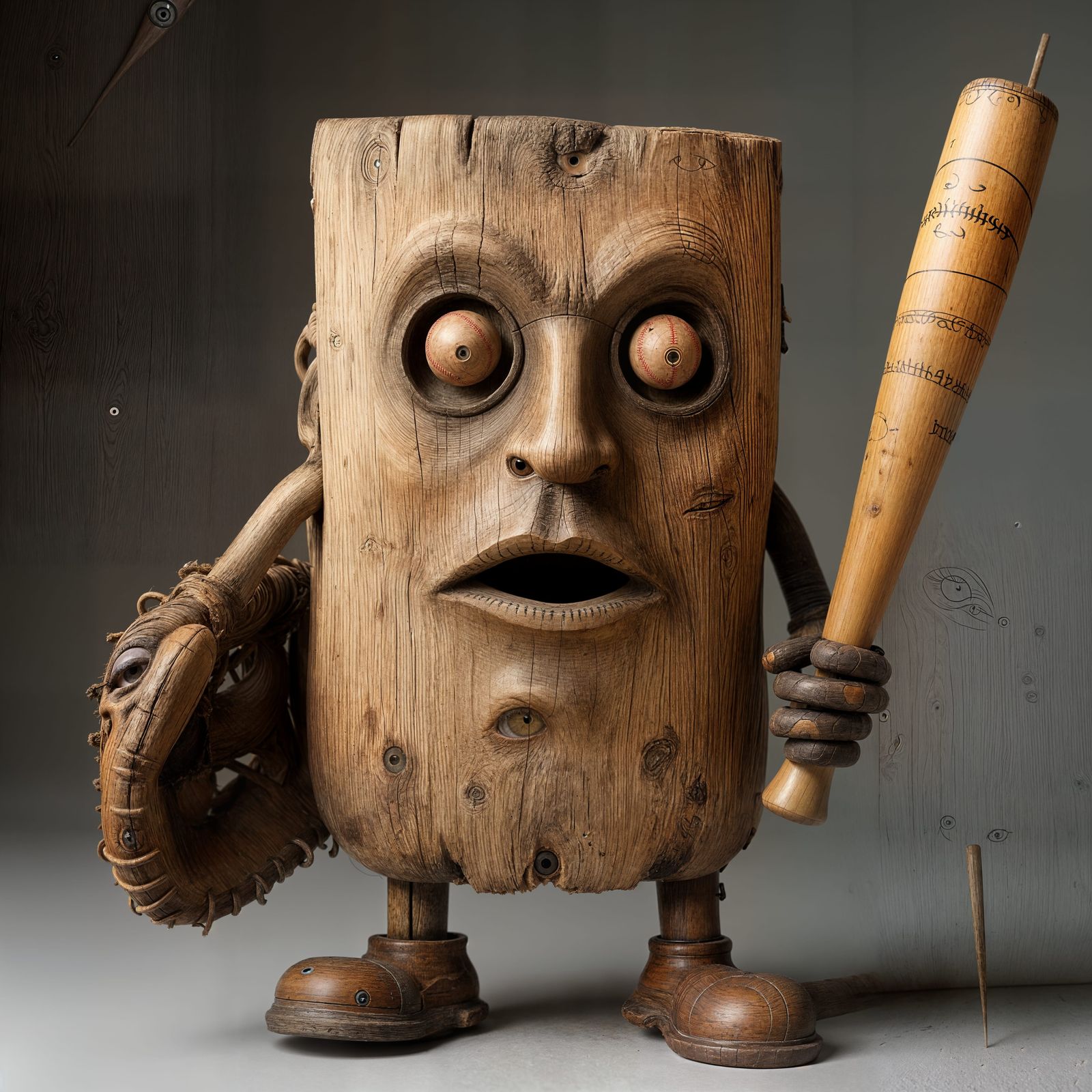 Whimsical Wooden Baseball Player Folk Art