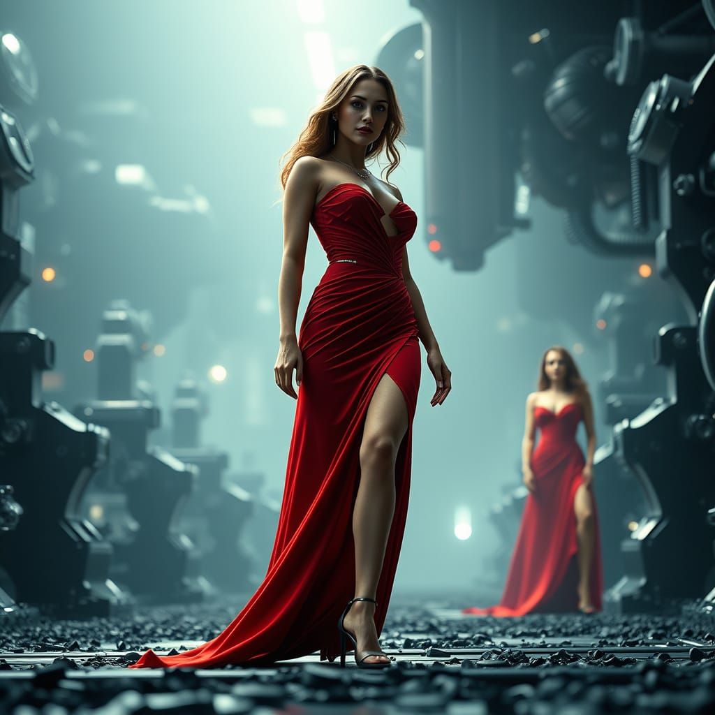 Glamorous Red and Black Cyberpunk Goddesses