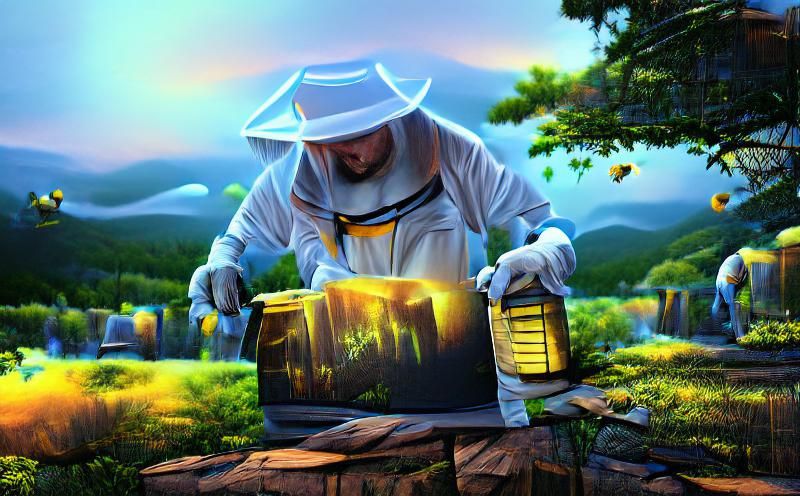 Beekeeper working his hives 