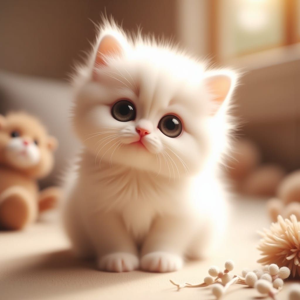  <lora:Soft Coffee:1.0> An absolutely adorable white fluffy kitten detailed fur (realistic)  