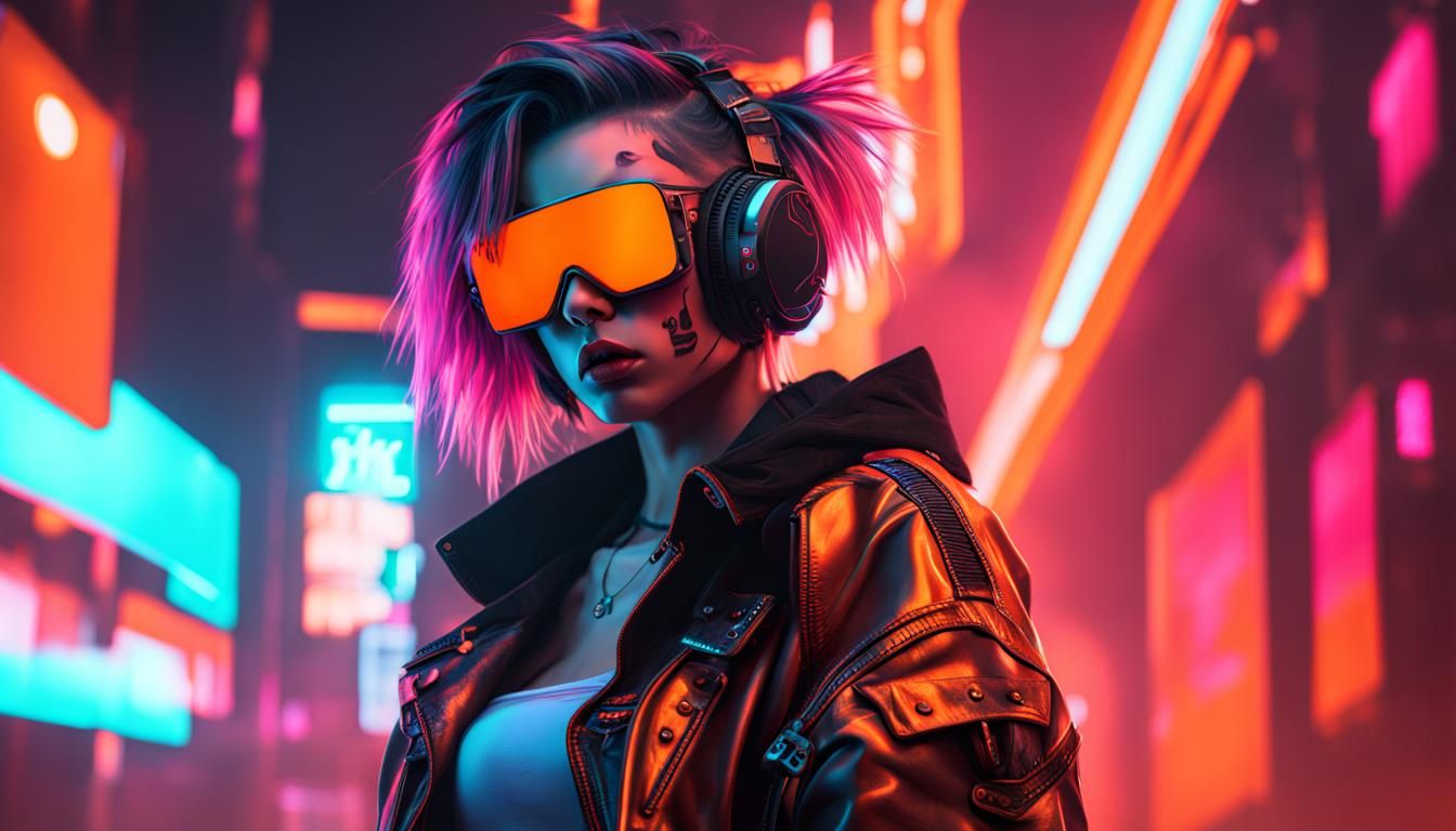 Orange Neon Punk Cyberpunk Riot Girl - Ai Generated Artwork - Nightcafe 