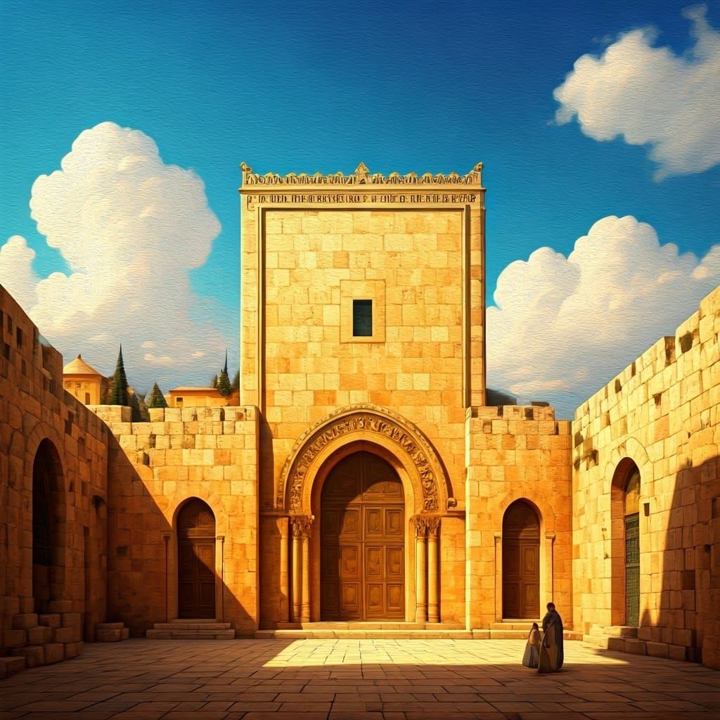 Jerusalem Temple Radiant with Golden Light and Ornate Detail...