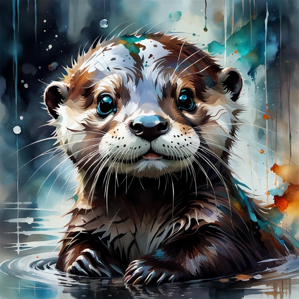 A cute happy baby otter