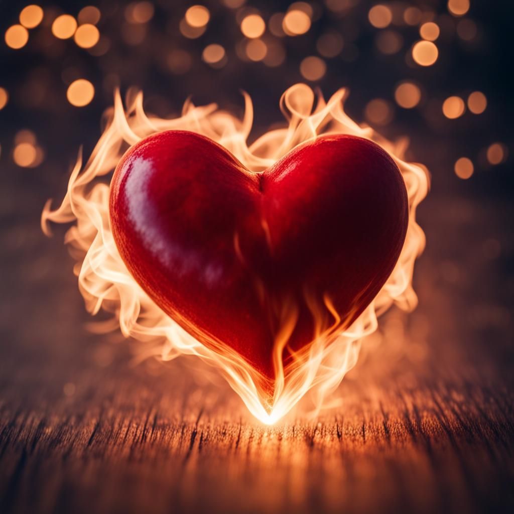 Burning Heart Photo with Bokeh Effect