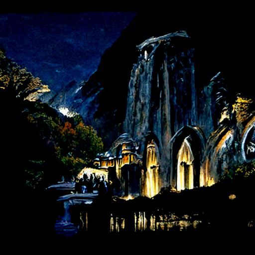 Elven stronghold at night